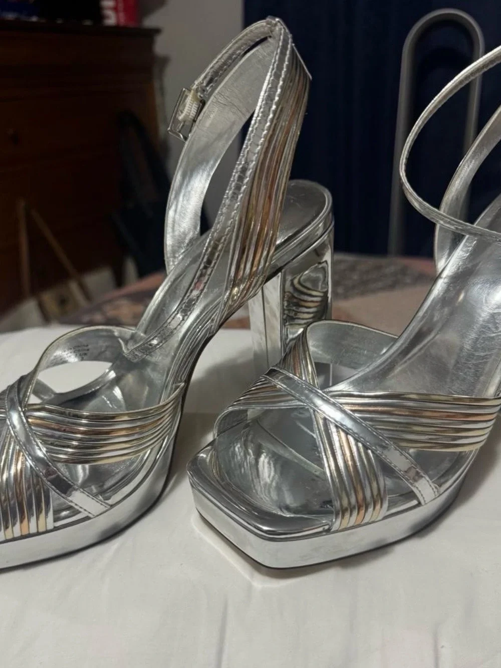Aldo Metallic Silver Strappy Platform Sandals